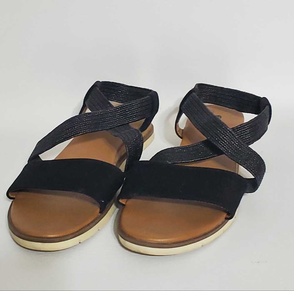 Makalu California Black Elastic Cross-Strap Sandals Women's Size 9 1/2